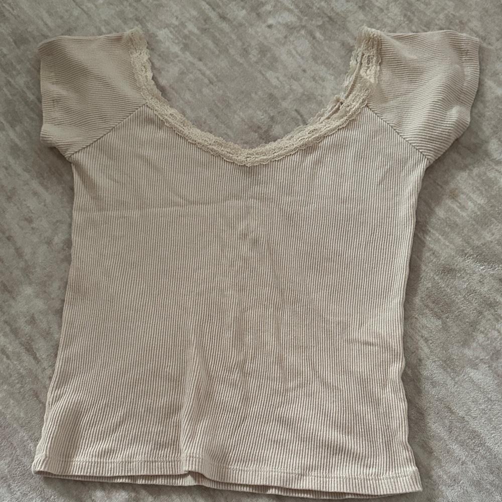 Brandy Melville Beige Lace Trim Tee